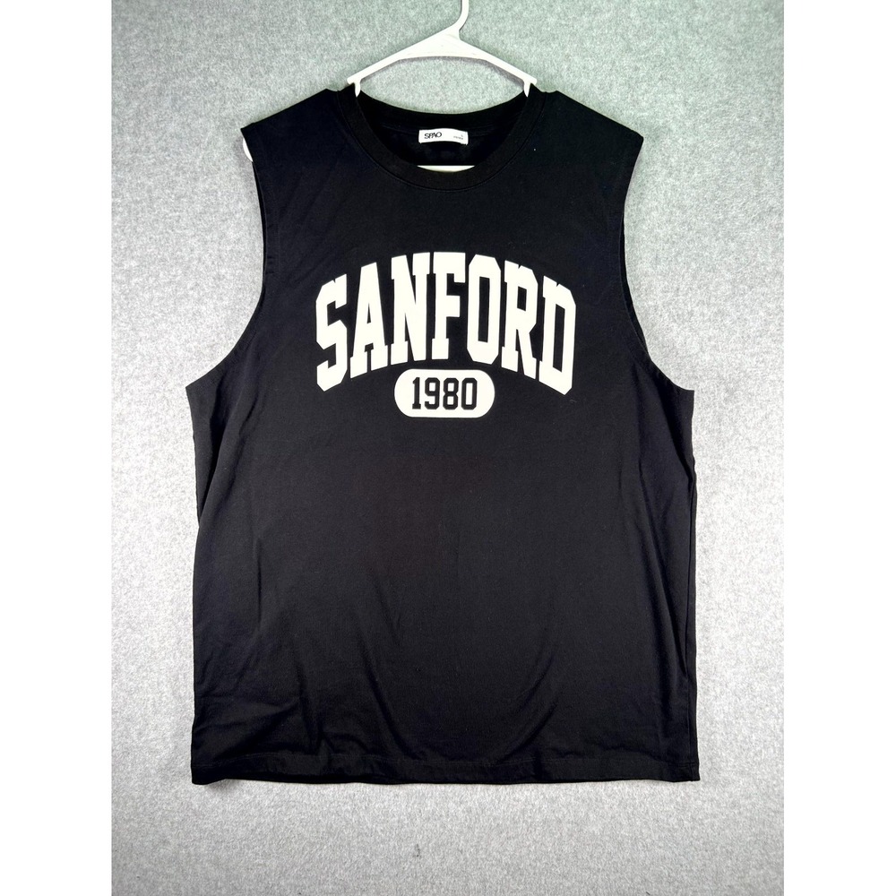 Spao T-Shirt Mens Large Black Cotton Sanford 1980 Graphic Sleeveless Casual Wear